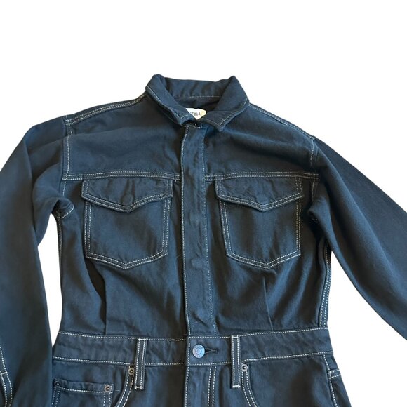 Pistola Amira Denim Midi Dress Vioght Black High Slit Long Sleeve Size Small NWT - Picture 3 of 13